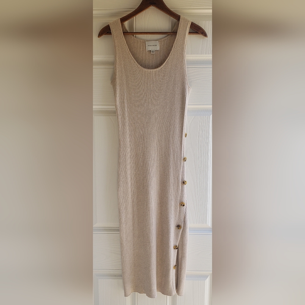 Pink Rose Sleeveless Side Button Midi Sweater Dress Size XL Oatmeal